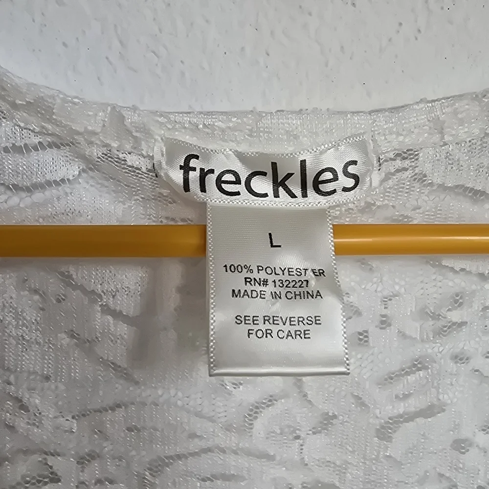 Freckles White Lace Mini Dress Large Boho Cottagecore Beach Cover Up